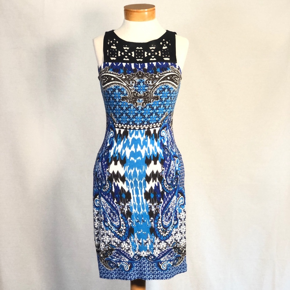 Hale Bob Sleeveless Body Con Knit Dress w/Faux Leather Size Small